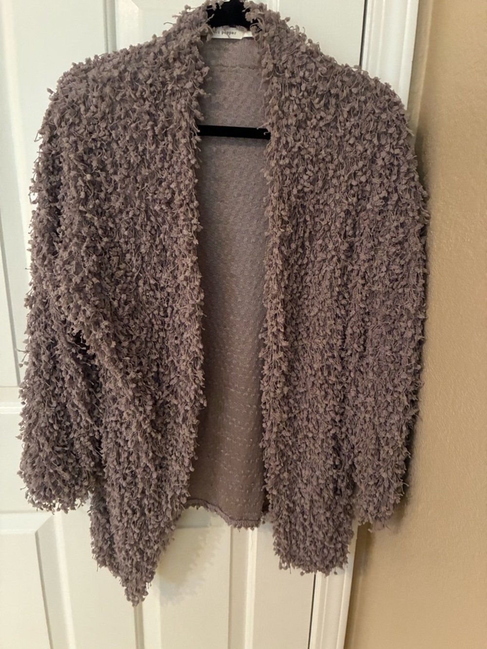 Blu Pepper Open-Front Shaggy Cardigan - Mauve Taupe